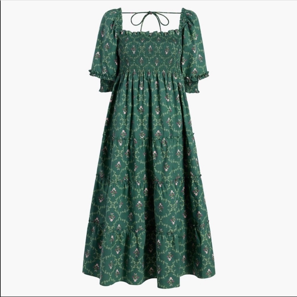 Hill House Nap Dress- Nesli in Emerald Trellis